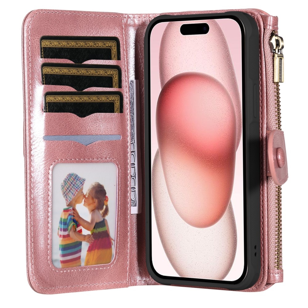 Magnet Leather Multi Wallet iPhone 15 rosa