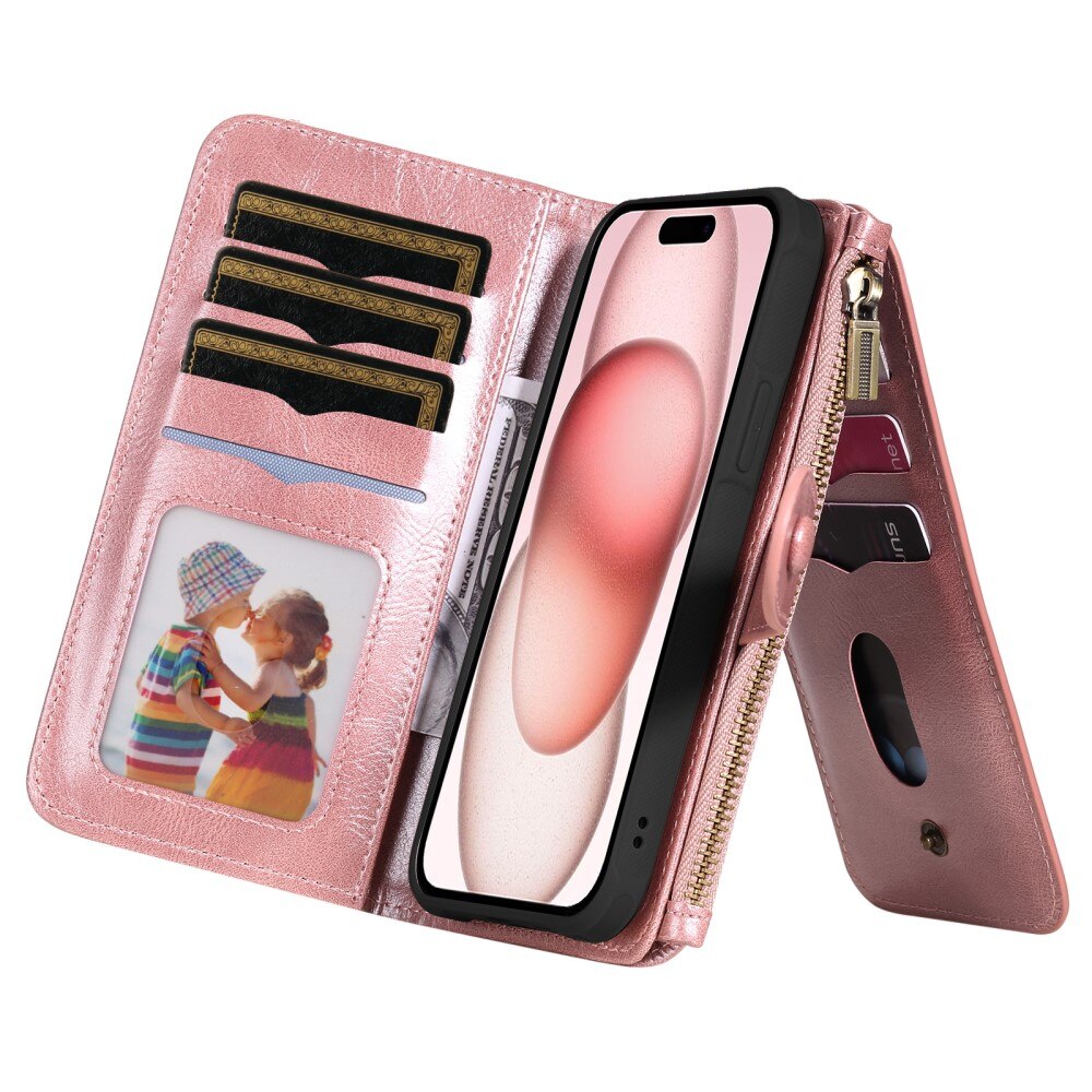 Magnet Leather Multi Wallet iPhone 15 rosa