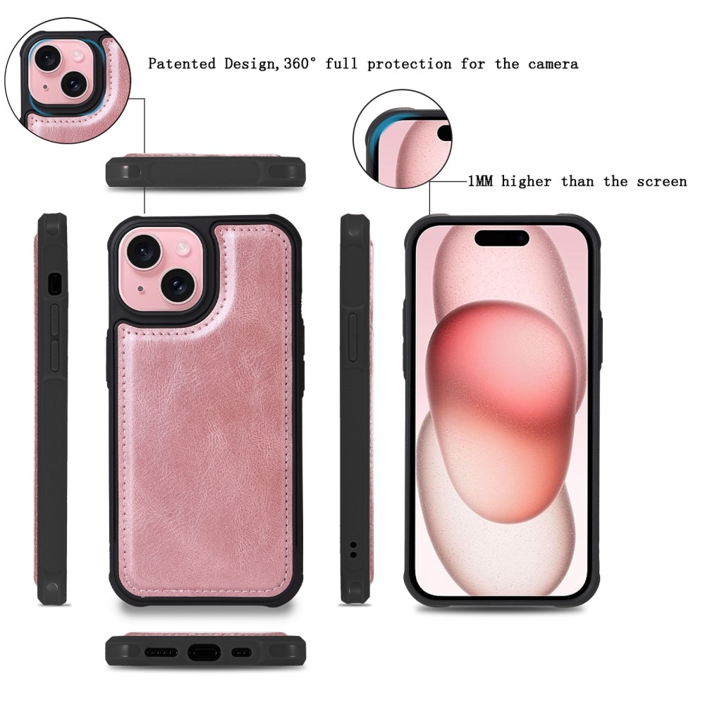 Magnet Leather Multi Wallet iPhone 15 rosa