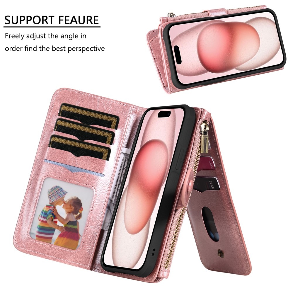 Magnet Leather Multi Wallet iPhone 15 rosa