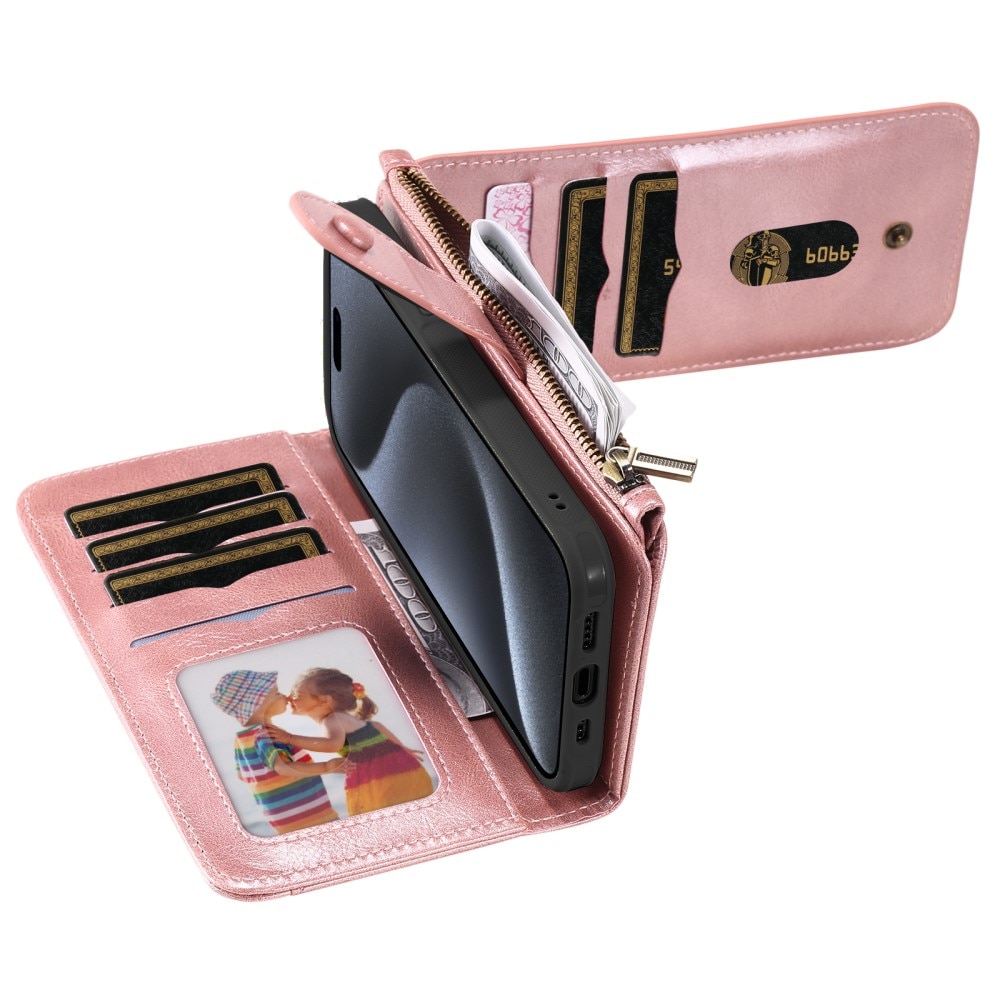 Magnet Leather Multi Wallet iPhone 15 Pro rosa