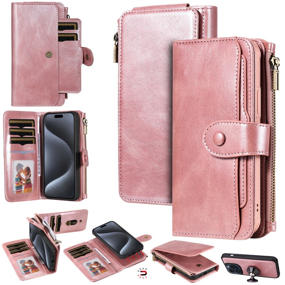 Magnet Leather Multi Wallet iPhone 15 Pro rosa