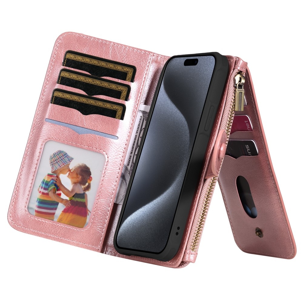 Magnet Leather Multi Wallet iPhone 15 Pro rosa