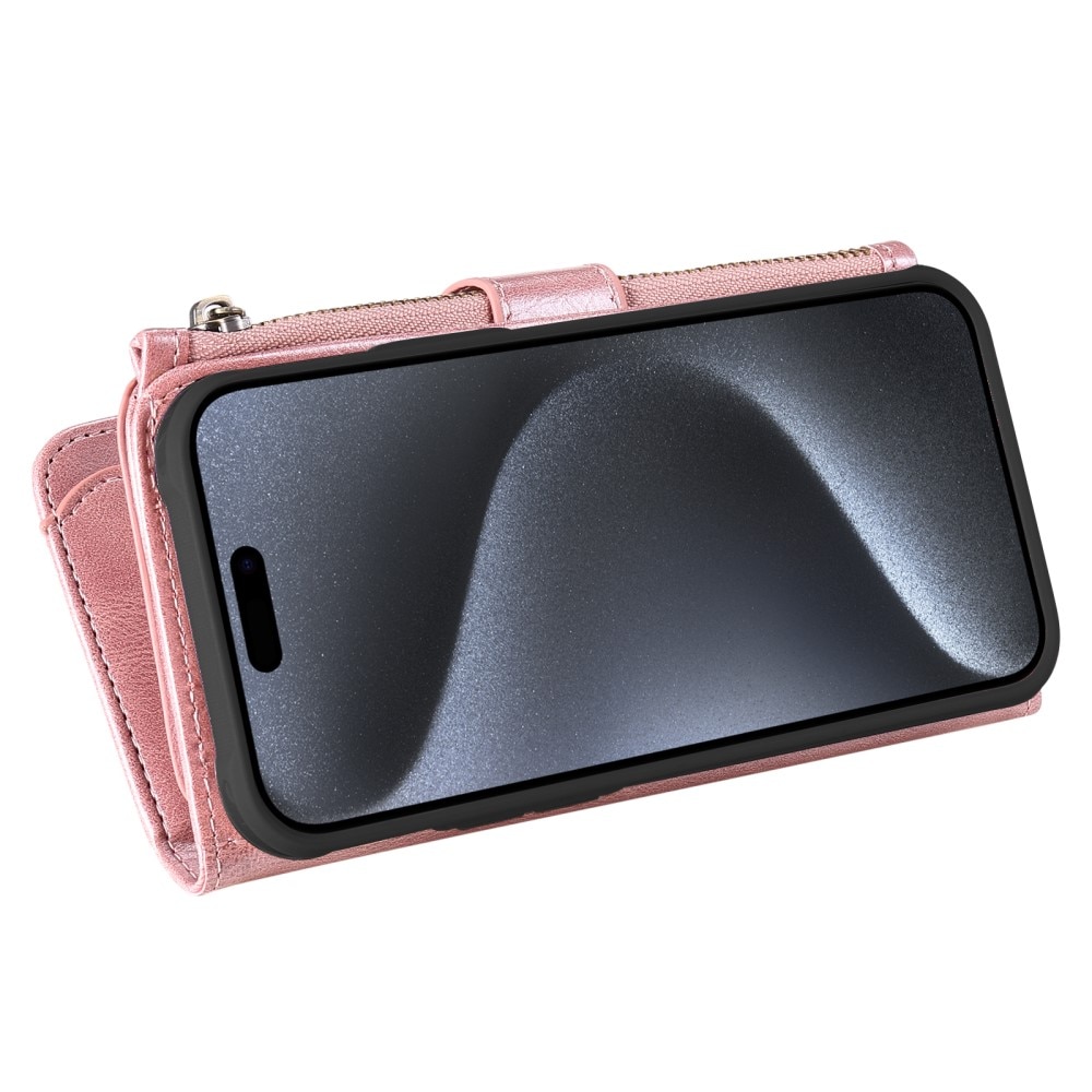 Magnet Leather Multi Wallet iPhone 15 Pro rosa