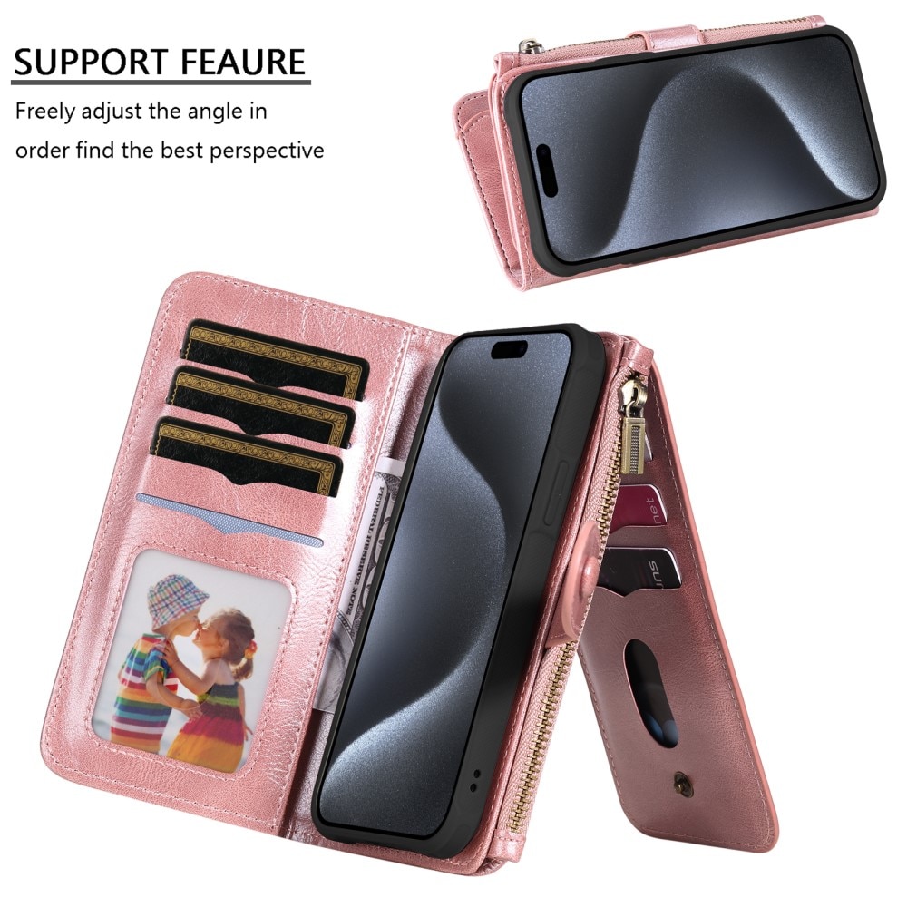 Magnet Leather Multi Wallet iPhone 15 Pro rosa