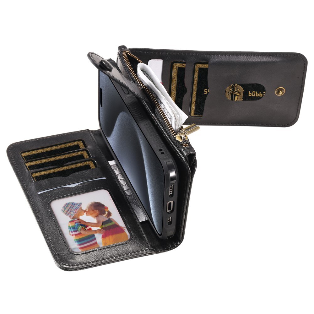 Magnet Leather Multi Wallet iPhone 15 Pro nero