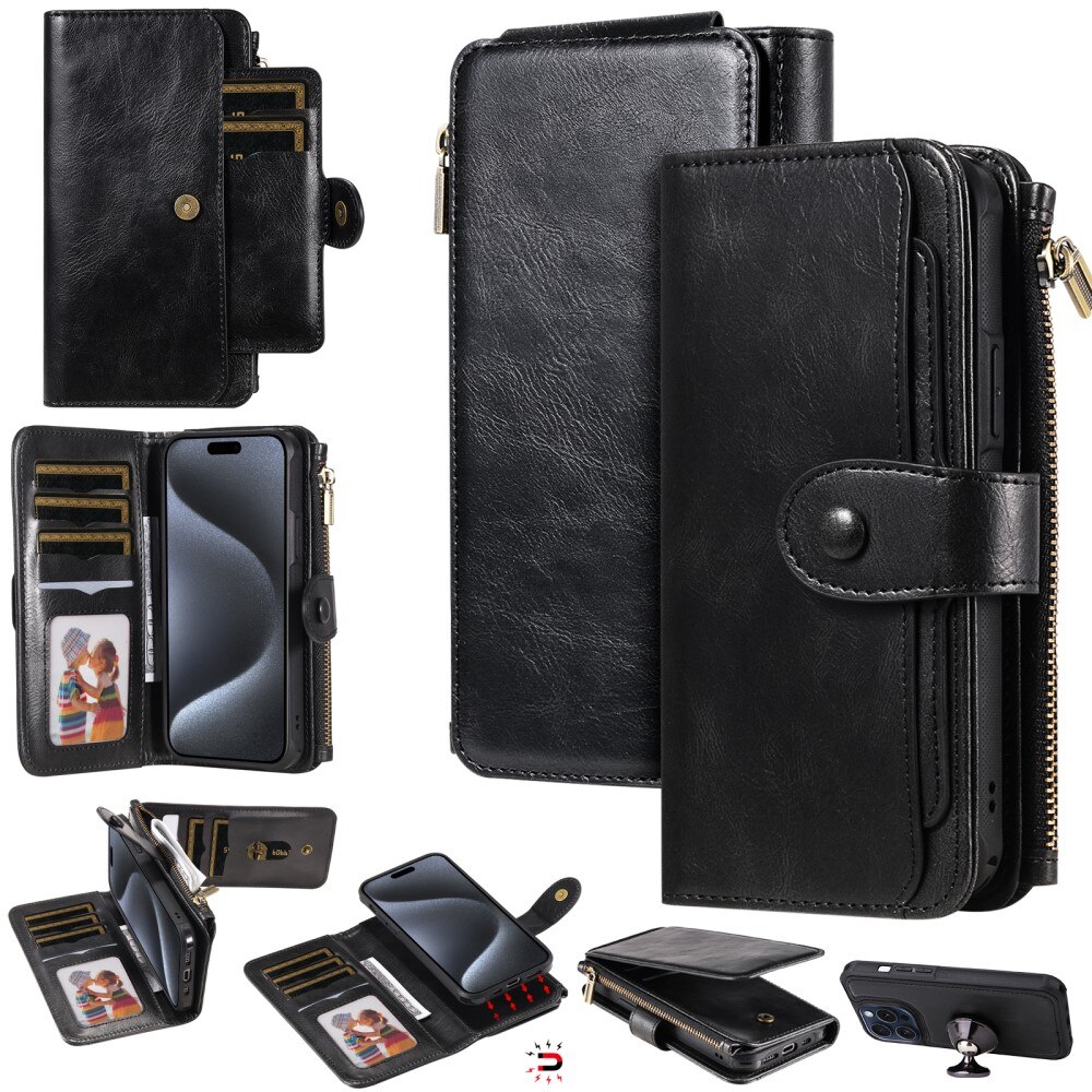 Magnet Leather Multi Wallet iPhone 15 Pro nero