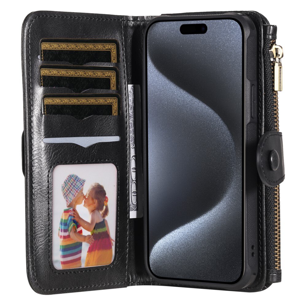 Magnet Leather Multi Wallet iPhone 15 Pro nero