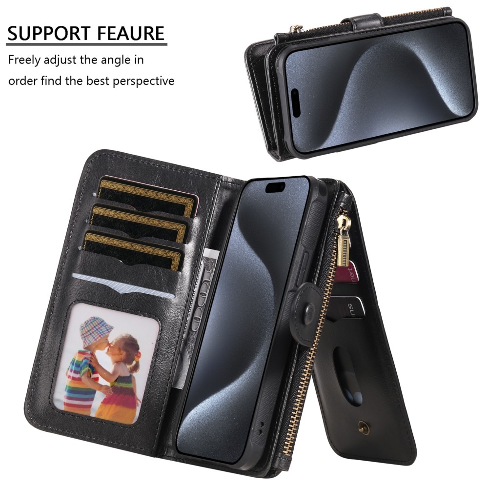Magnet Leather Multi Wallet iPhone 15 Pro nero