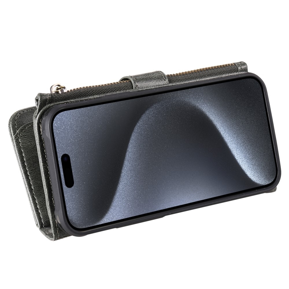 Magnet Leather Multi Wallet iPhone 15 Pro grigio