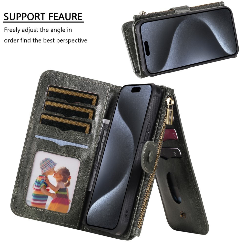 Magnet Leather Multi Wallet iPhone 15 Pro grigio