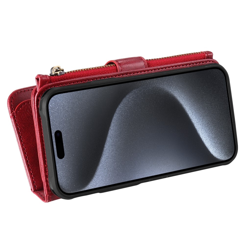 Magnet Leather Multi Wallet iPhone 15 Pro rosso