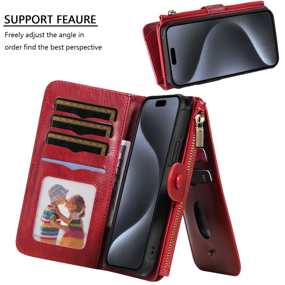 Magnet Leather Multi Wallet iPhone 15 Pro rosso