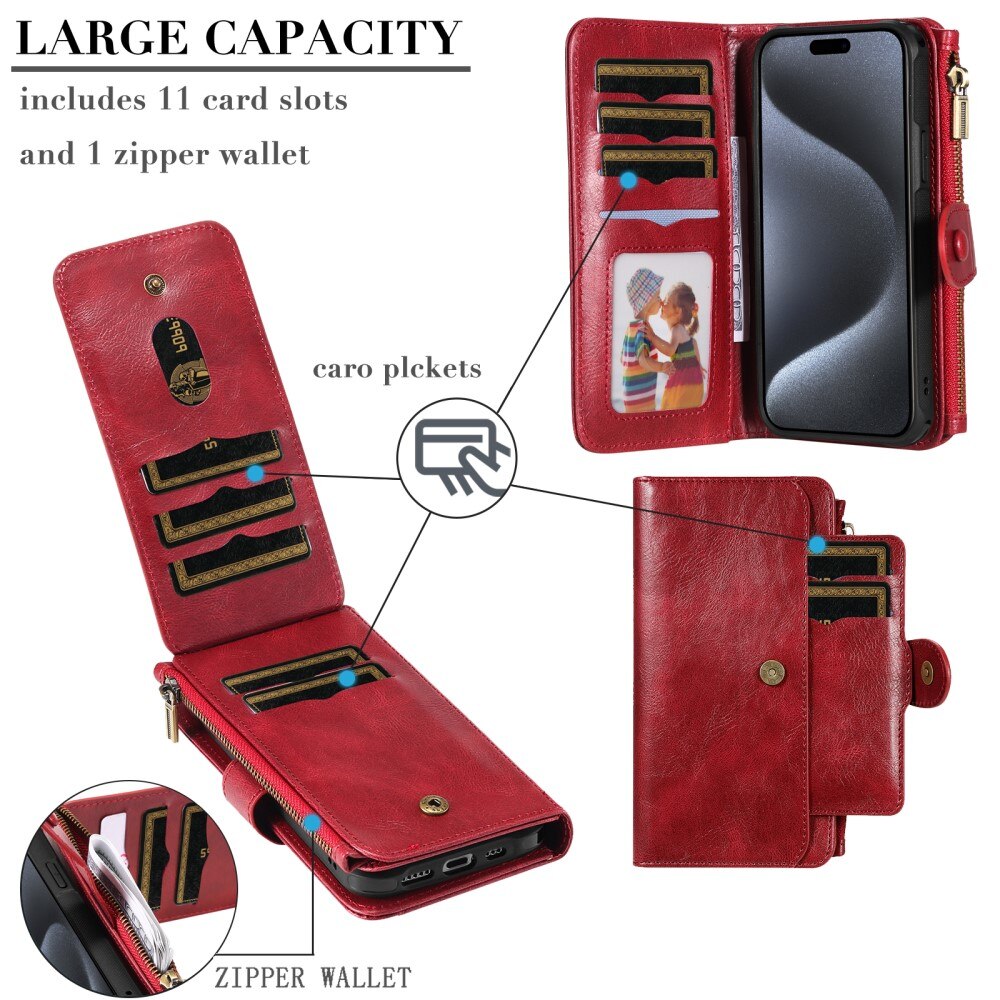 Magnet Leather Multi Wallet iPhone 15 Pro rosso