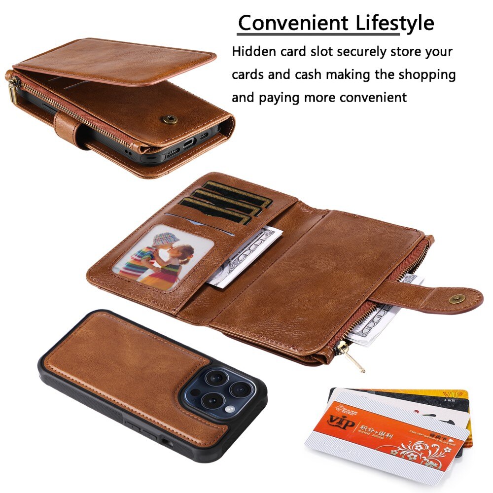 Magnet Leather Multi Wallet iPhone 15 Pro marrone