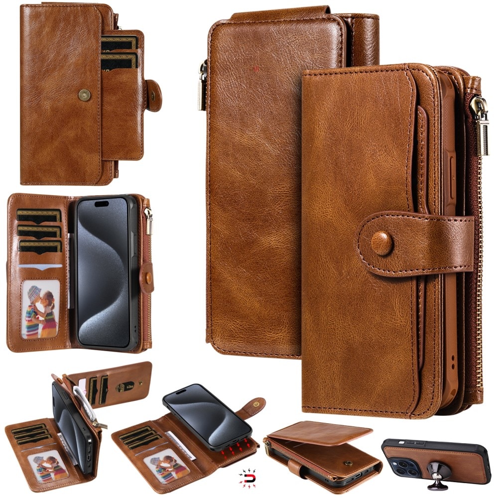 Magnet Leather Multi Wallet iPhone 15 Pro marrone