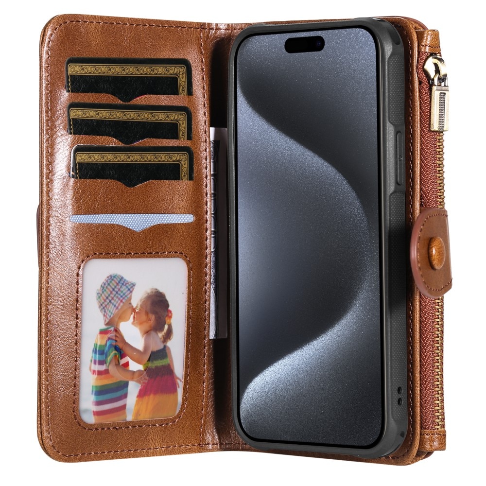 Magnet Leather Multi Wallet iPhone 15 Pro marrone