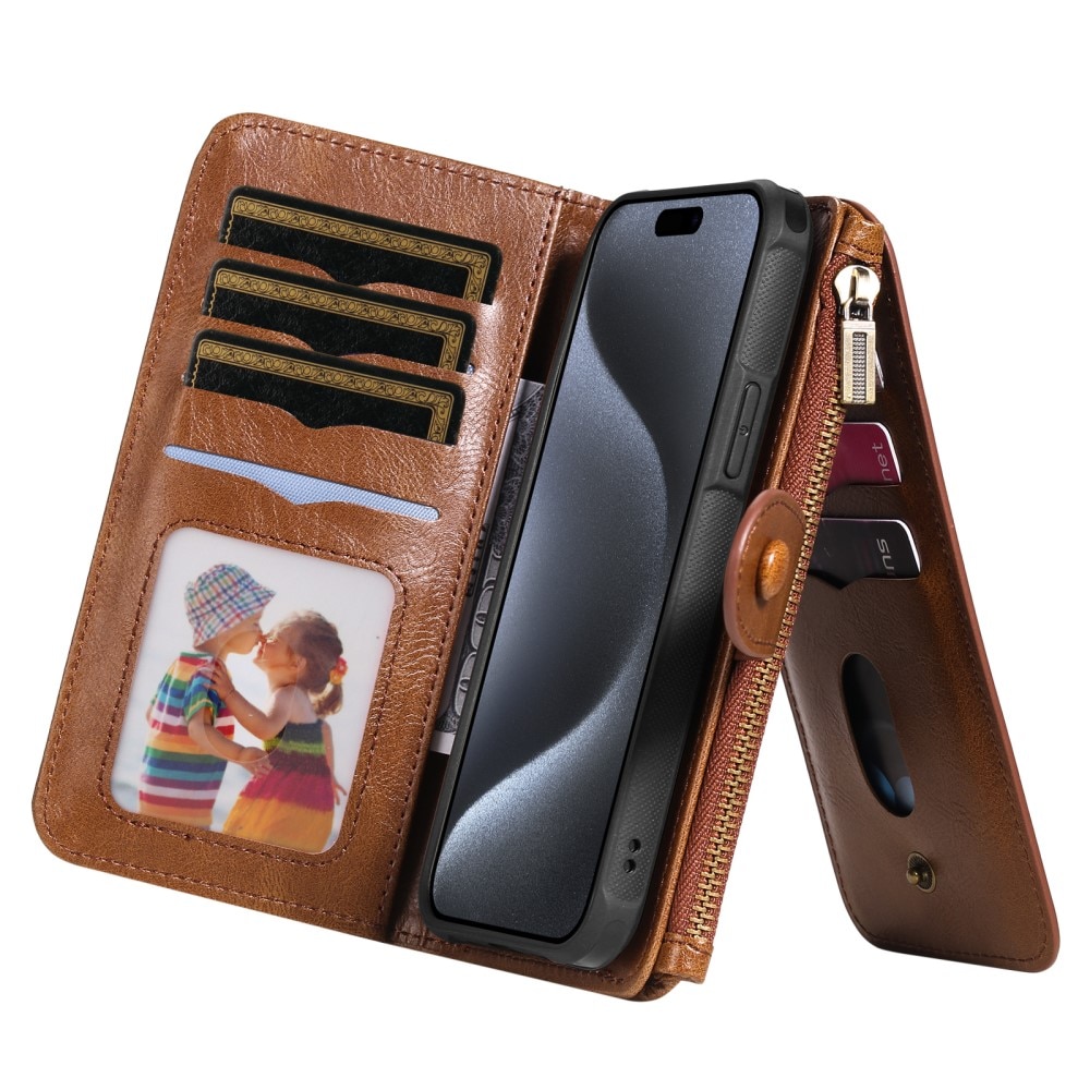 Magnet Leather Multi Wallet iPhone 15 Pro marrone