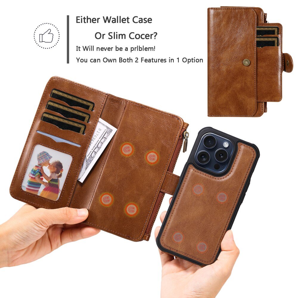 Magnet Leather Multi Wallet iPhone 15 Pro marrone