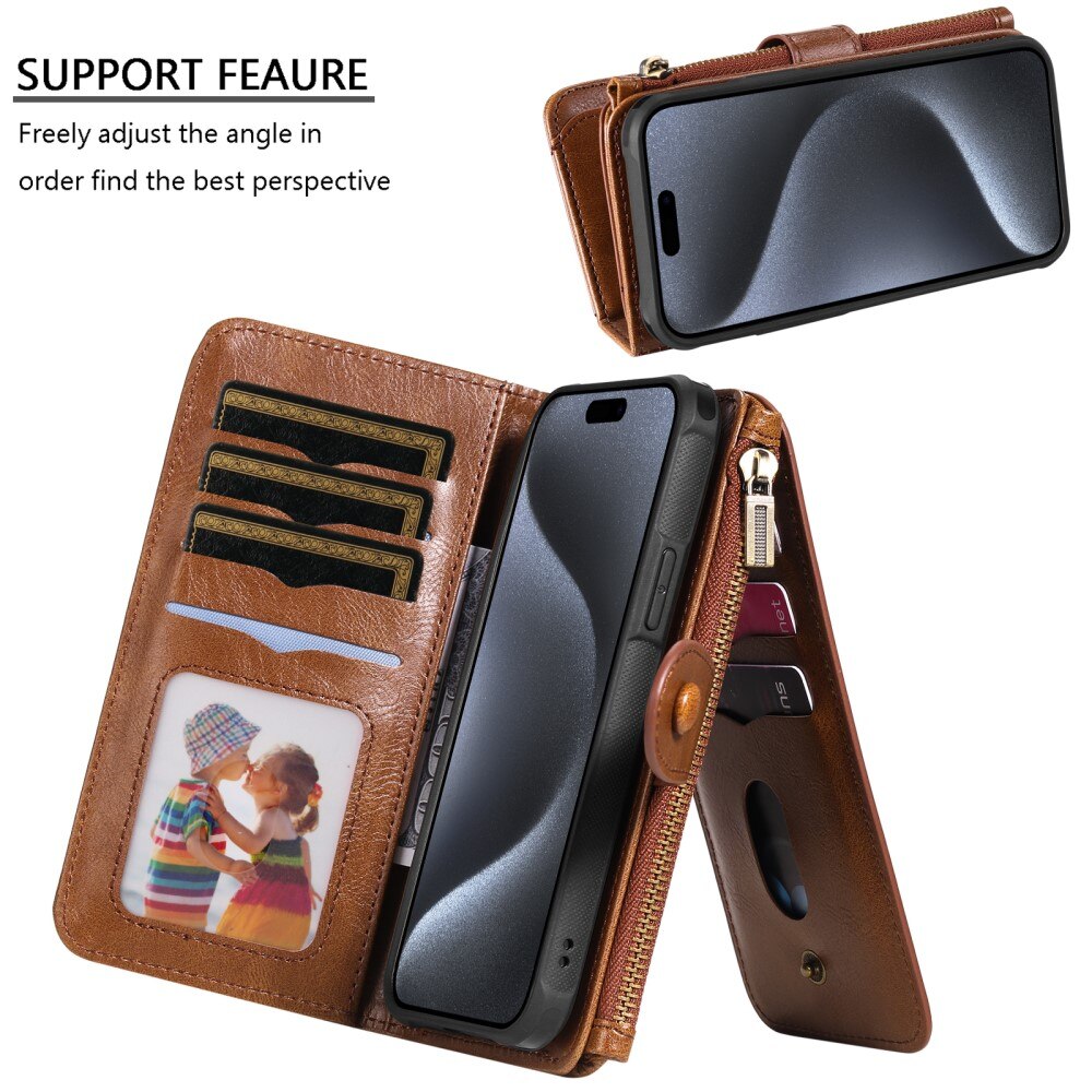 Magnet Leather Multi Wallet iPhone 15 Pro marrone