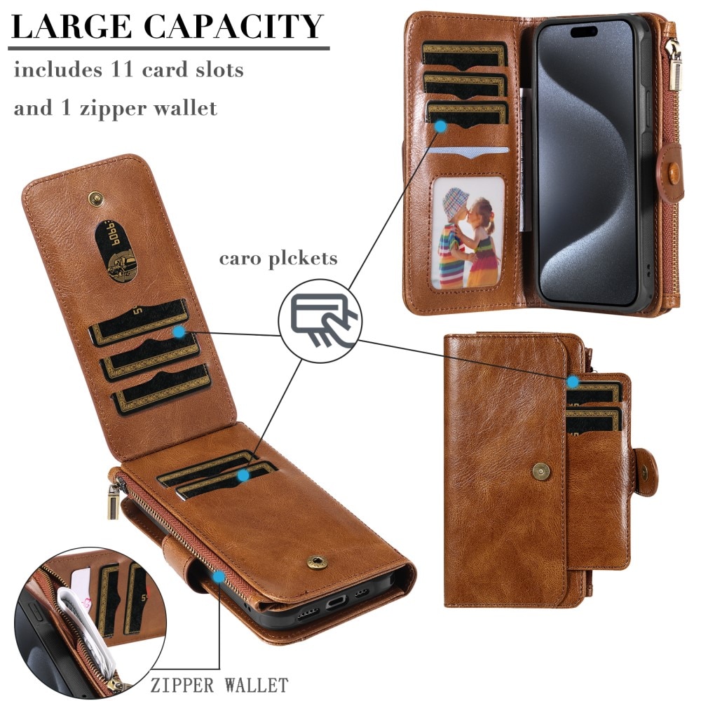 Magnet Leather Multi Wallet iPhone 15 Pro marrone