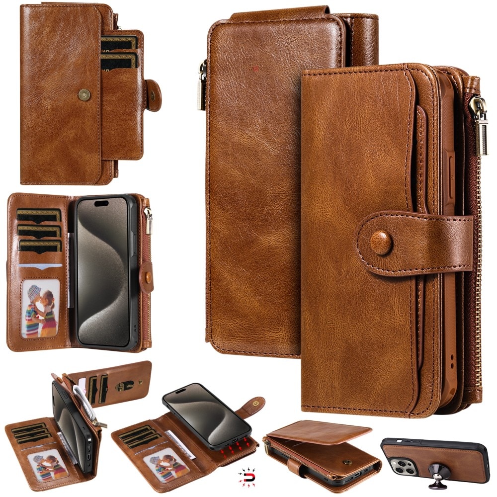 Magnet Leather Multi Wallet iPhone 15 Pro Max marrone