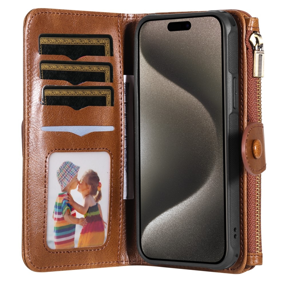 Magnet Leather Multi Wallet iPhone 15 Pro Max marrone