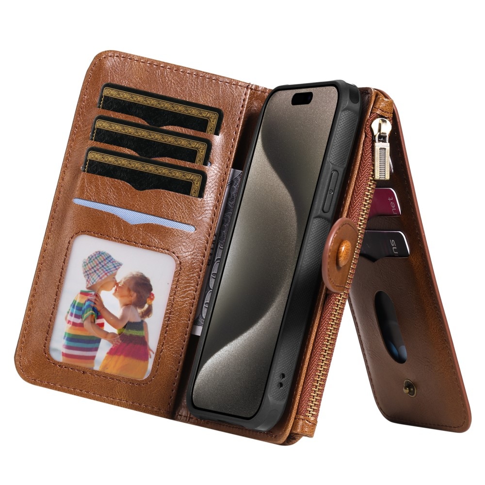 Magnet Leather Multi Wallet iPhone 15 Pro Max marrone