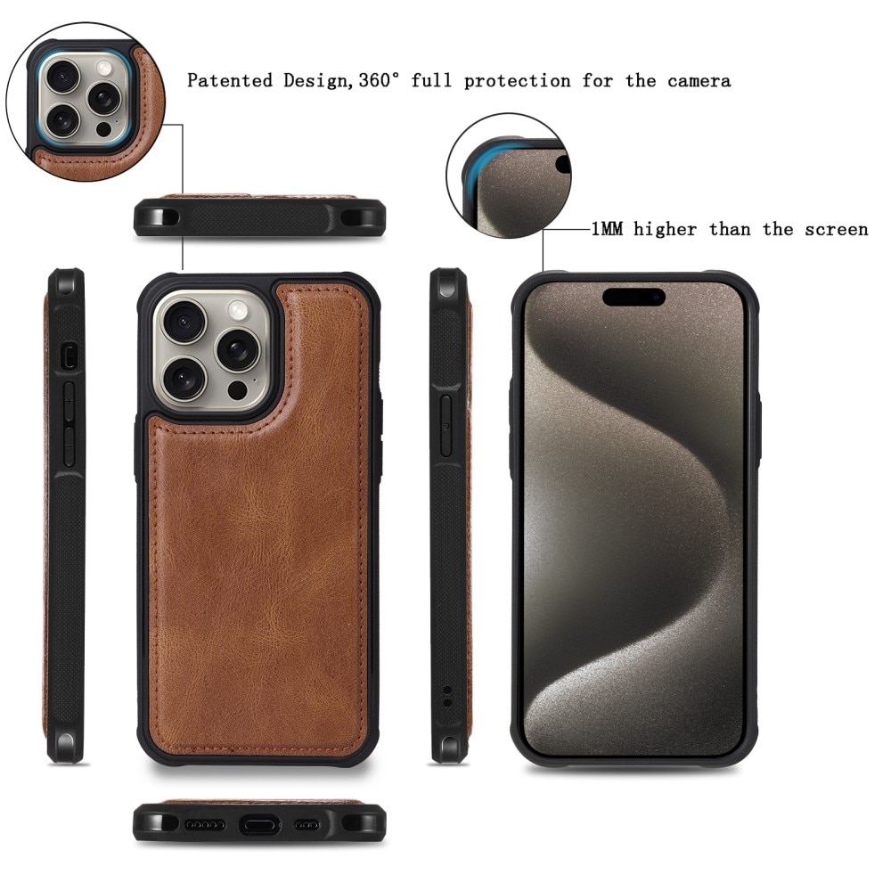 Magnet Leather Multi Wallet iPhone 15 Pro Max marrone