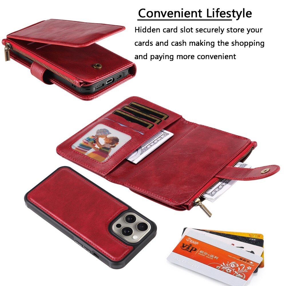 Magnet Leather Multi Wallet iPhone 15 Pro Max rosso