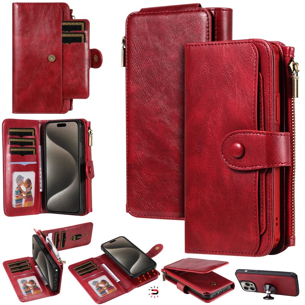 Magnet Leather Multi Wallet iPhone 15 Pro Max rosso