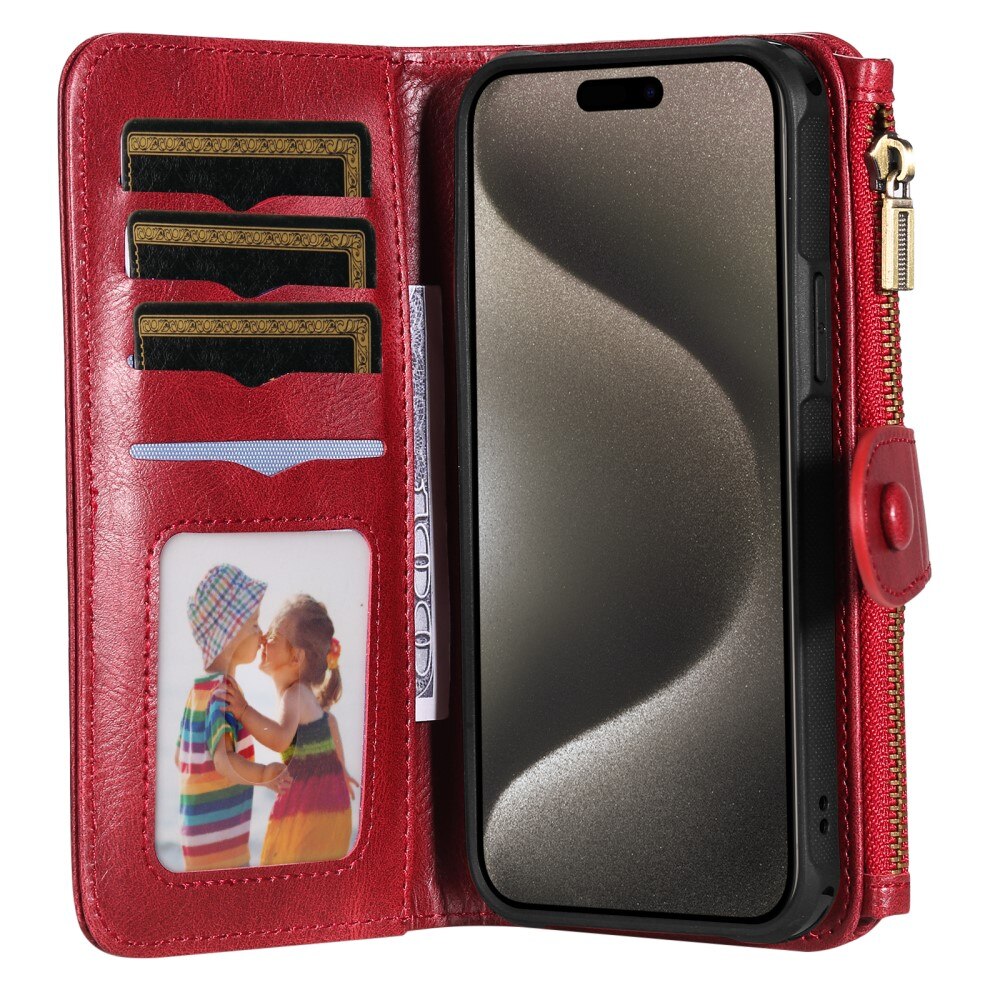 Magnet Leather Multi Wallet iPhone 15 Pro Max rosso