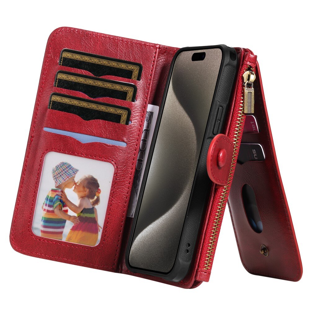 Magnet Leather Multi Wallet iPhone 15 Pro Max rosso