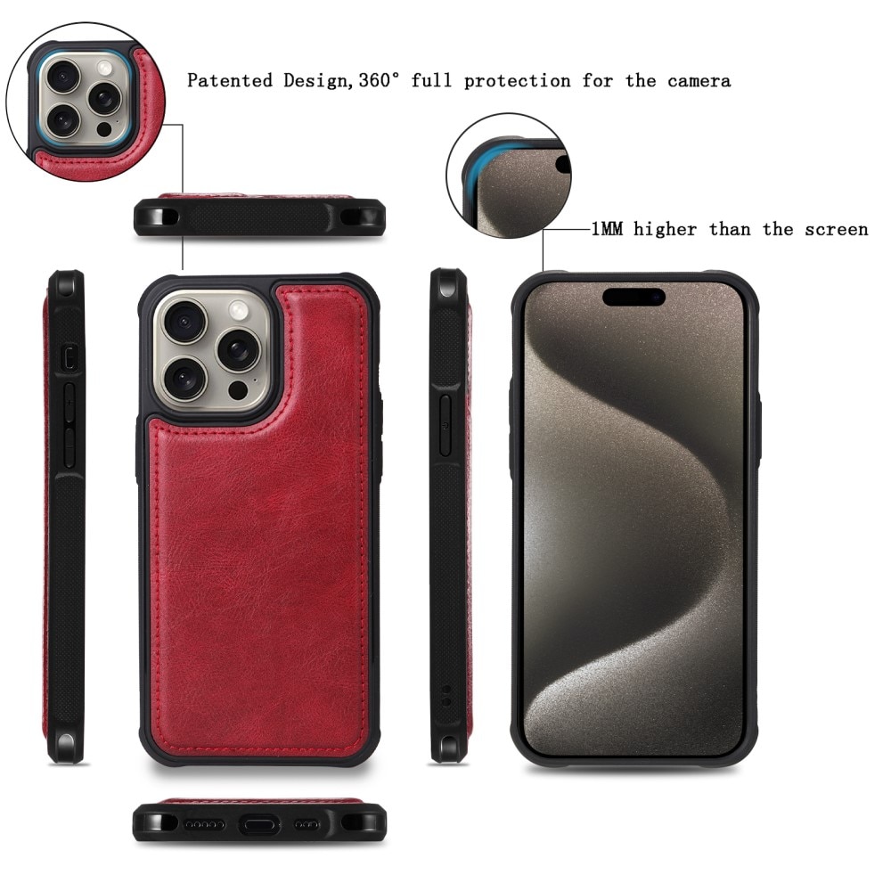 Magnet Leather Multi Wallet iPhone 15 Pro Max rosso