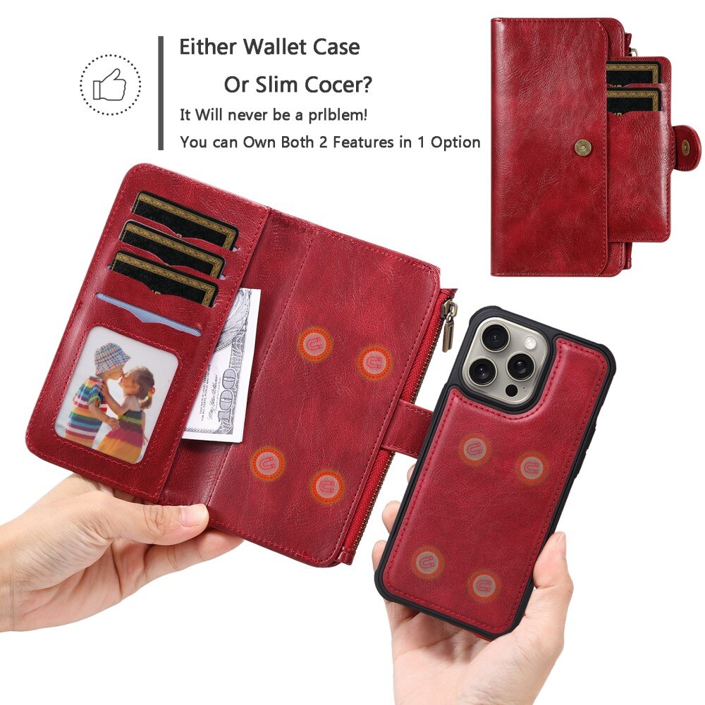 Magnet Leather Multi Wallet iPhone 15 Pro Max rosso