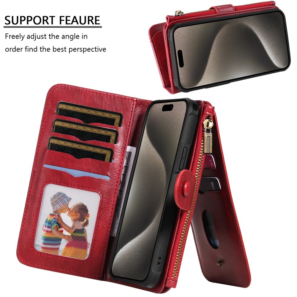 Magnet Leather Multi Wallet iPhone 15 Pro Max rosso