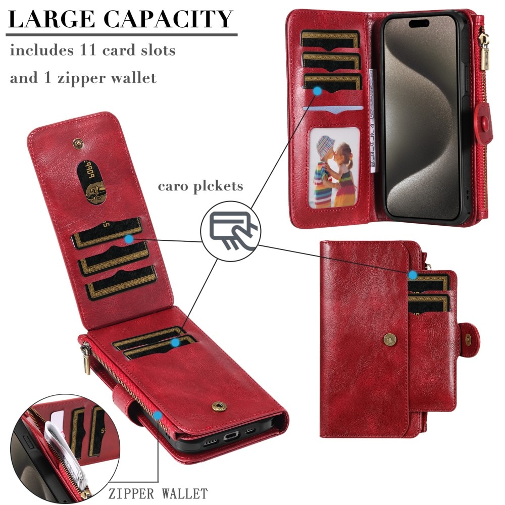 Magnet Leather Multi Wallet iPhone 15 Pro Max rosso