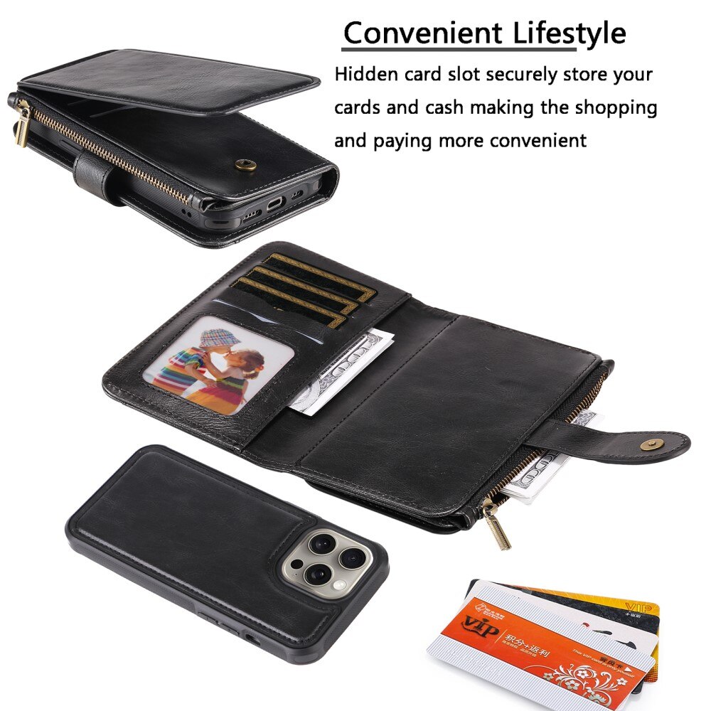 Magnet Leather Multi Wallet iPhone 15 Pro Max nero