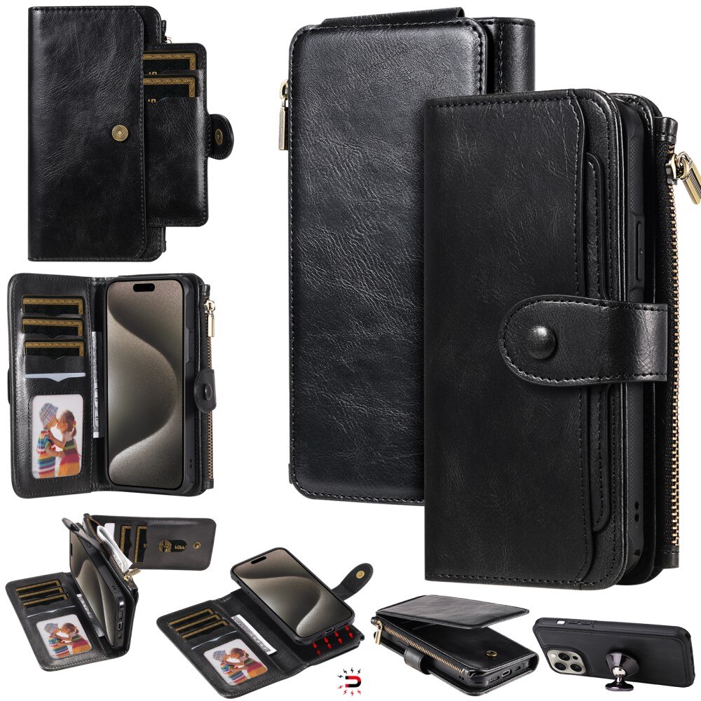 Magnet Leather Multi Wallet iPhone 15 Pro Max nero