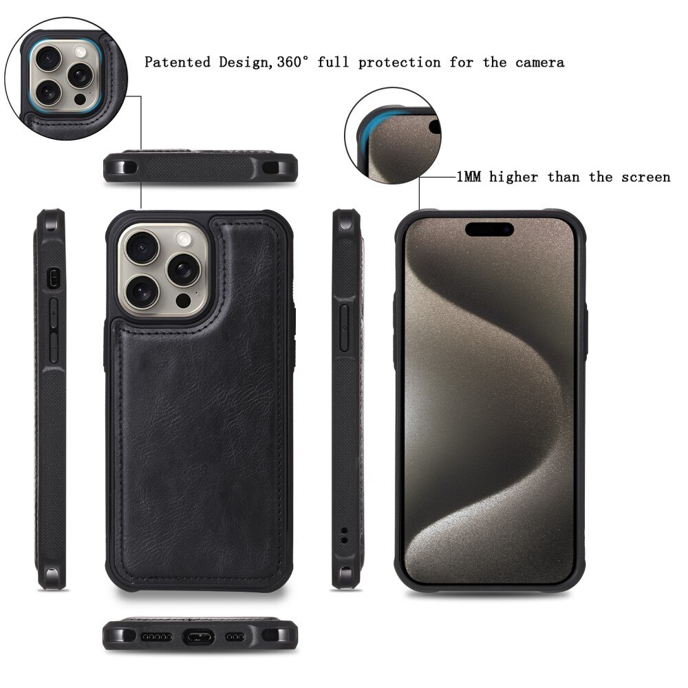 Magnet Leather Multi Wallet iPhone 15 Pro Max nero