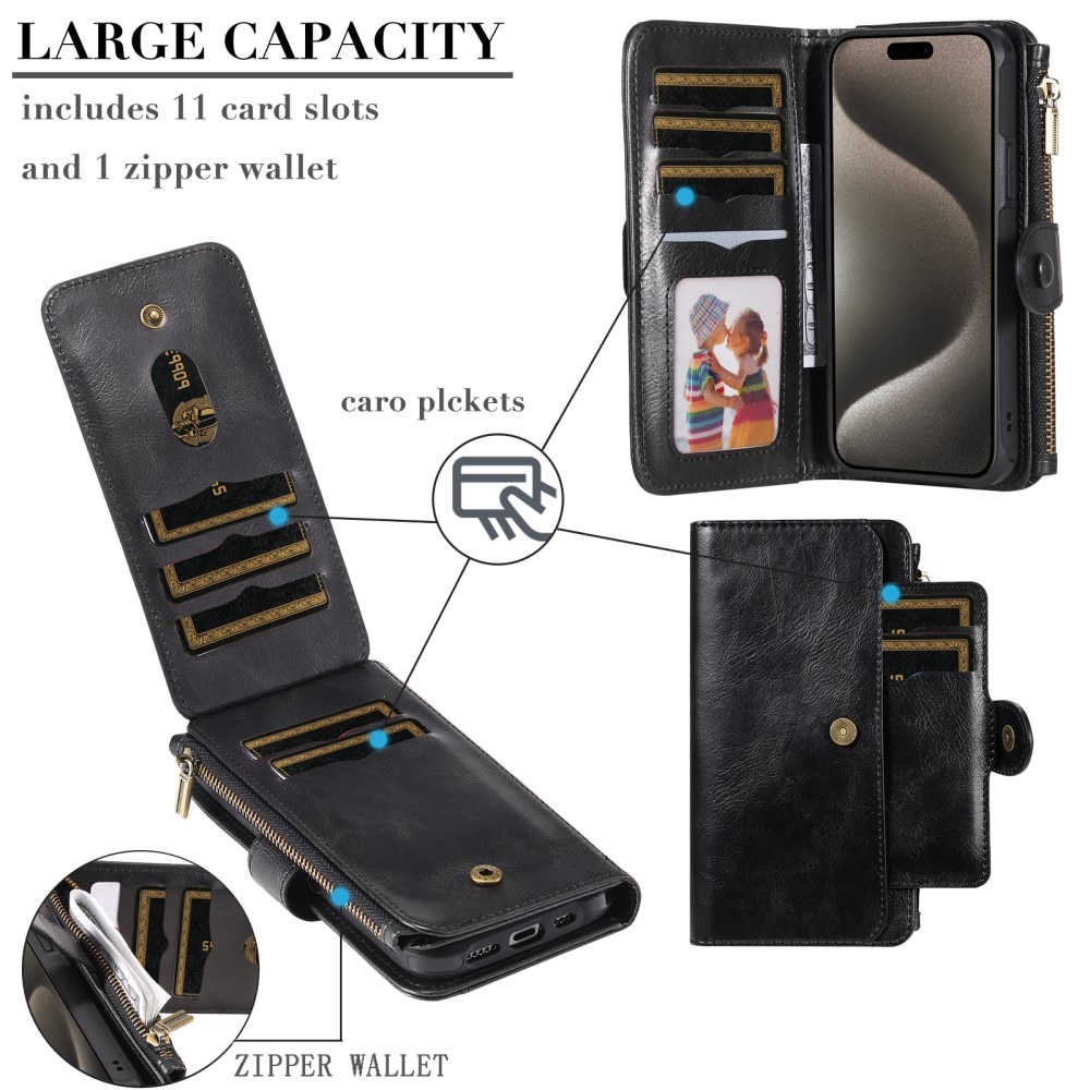 Magnet Leather Multi Wallet iPhone 15 Pro Max nero