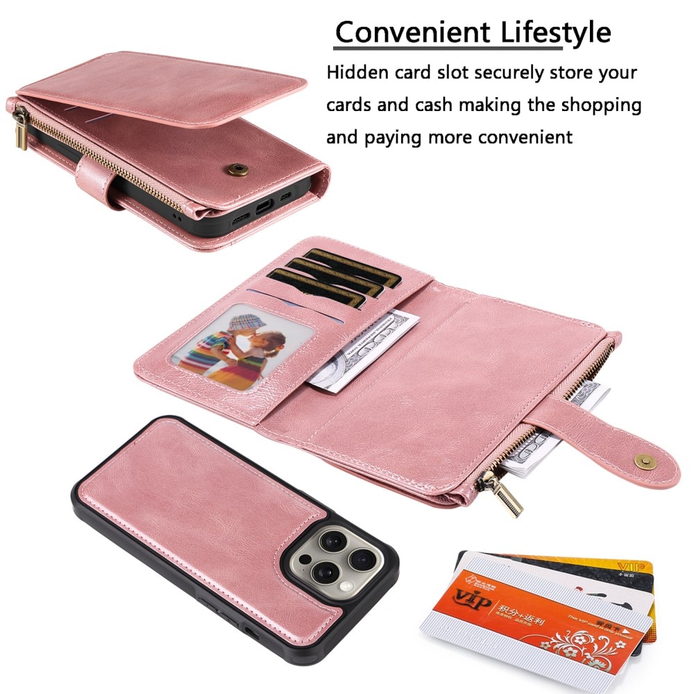 Magnet Leather Multi Wallet iPhone 15 Pro Max rosa