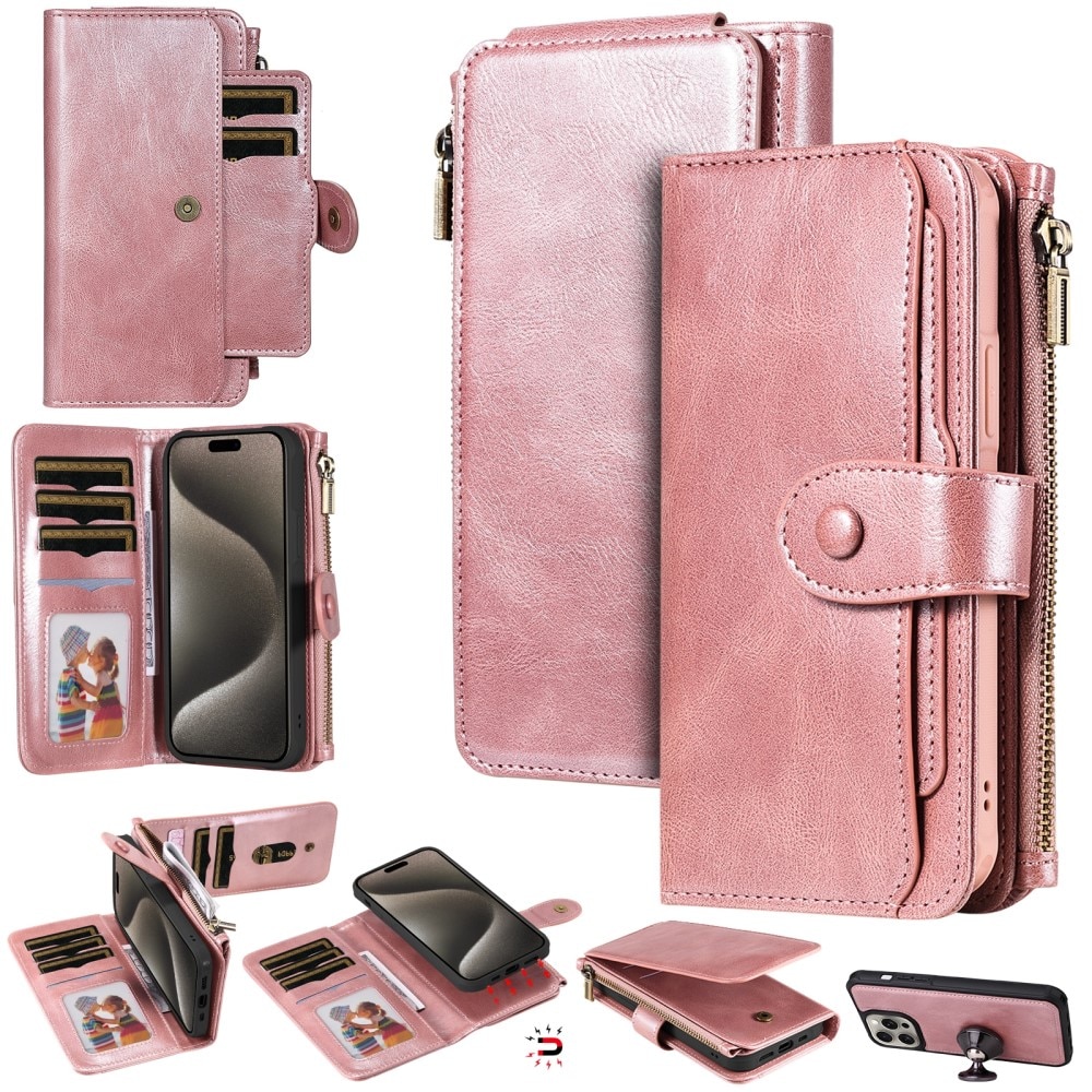 Magnet Leather Multi Wallet iPhone 15 Pro Max rosa