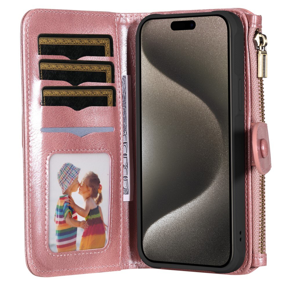 Magnet Leather Multi Wallet iPhone 15 Pro Max rosa