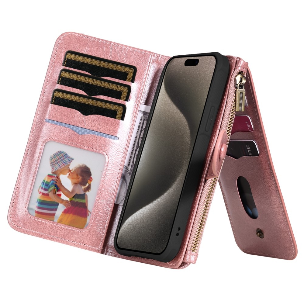 Magnet Leather Multi Wallet iPhone 15 Pro Max rosa