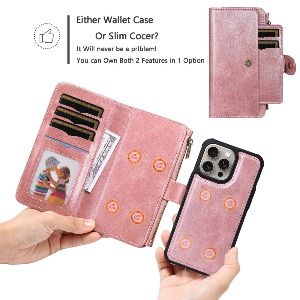 Magnet Leather Multi Wallet iPhone 15 Pro Max rosa