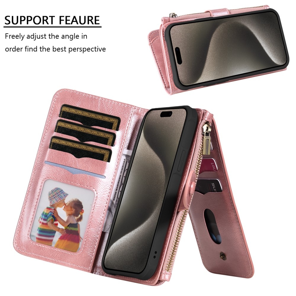 Magnet Leather Multi Wallet iPhone 15 Pro Max rosa