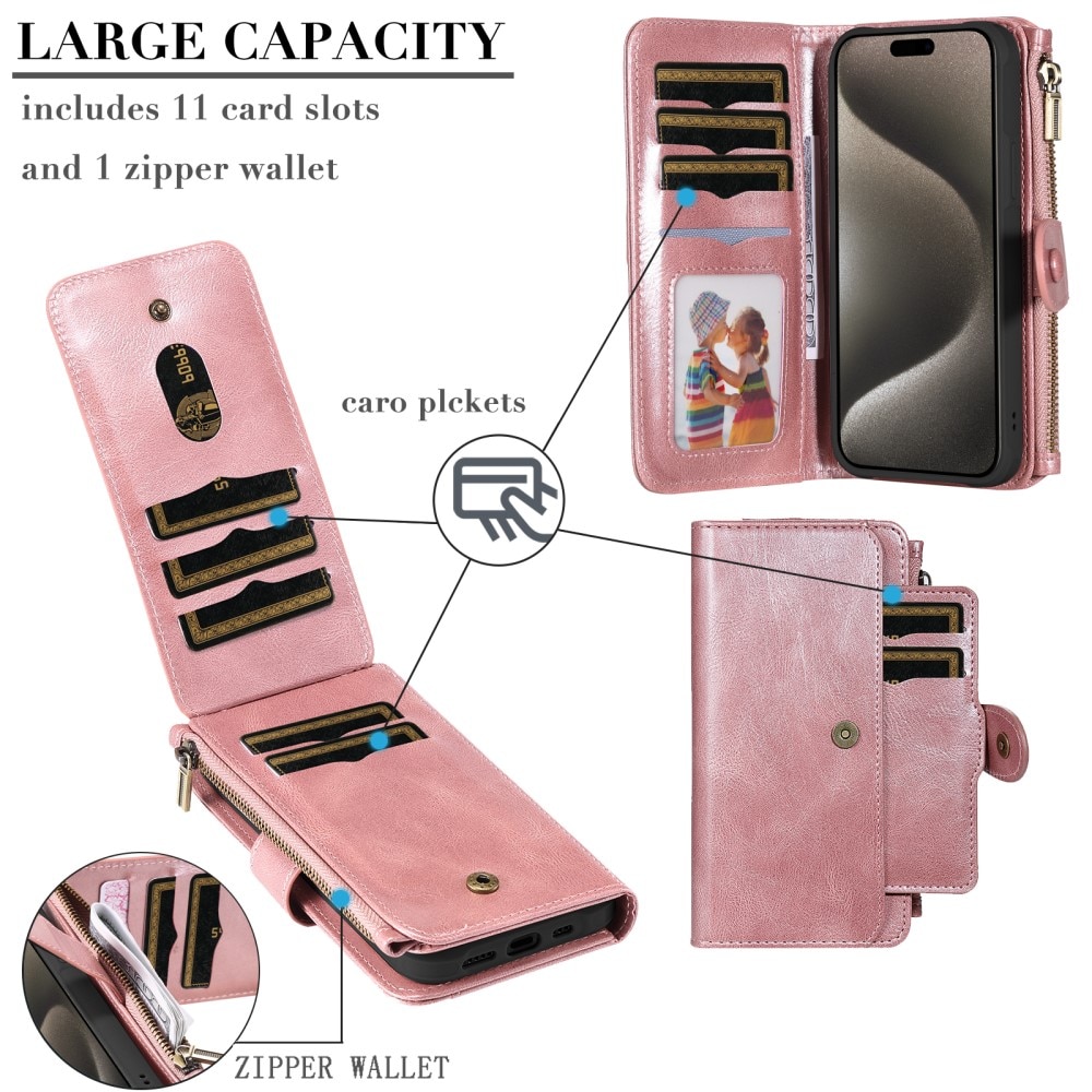 Magnet Leather Multi Wallet iPhone 15 Pro Max rosa
