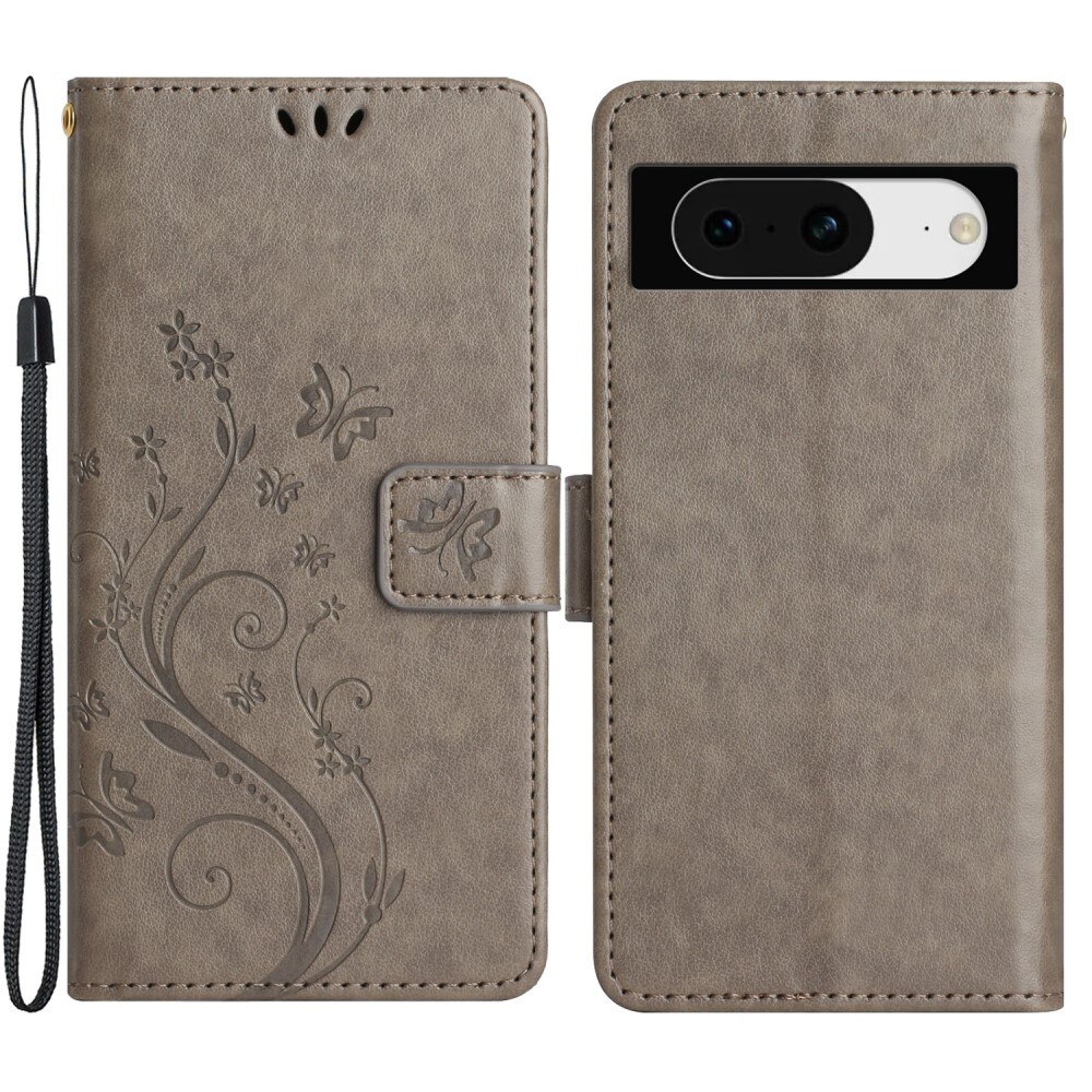Custodia in pelle a farfalle per Google Pixel 8, Grigio