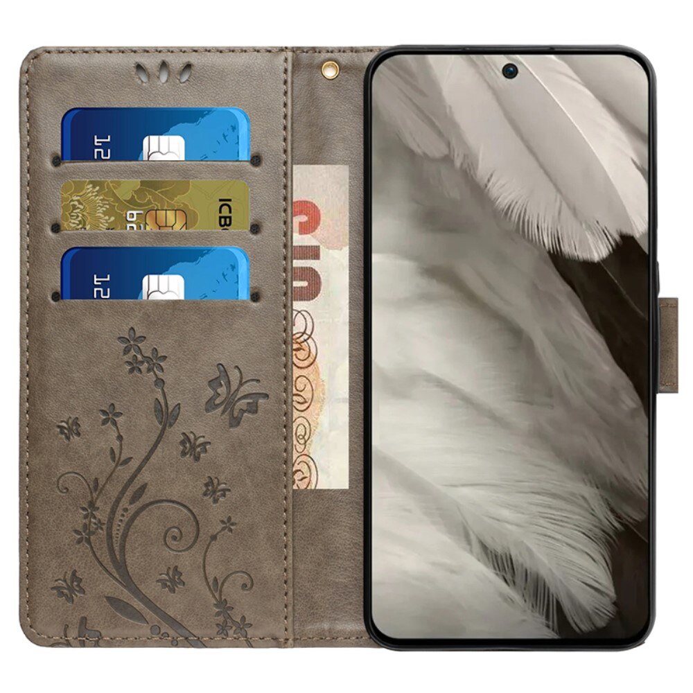 Custodia in pelle a farfalle per Google Pixel 8, Grigio